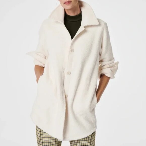 NWOT Spanx Cream Luxe Fleece Shirt Jacket, Size XL - Picture 1 of 14